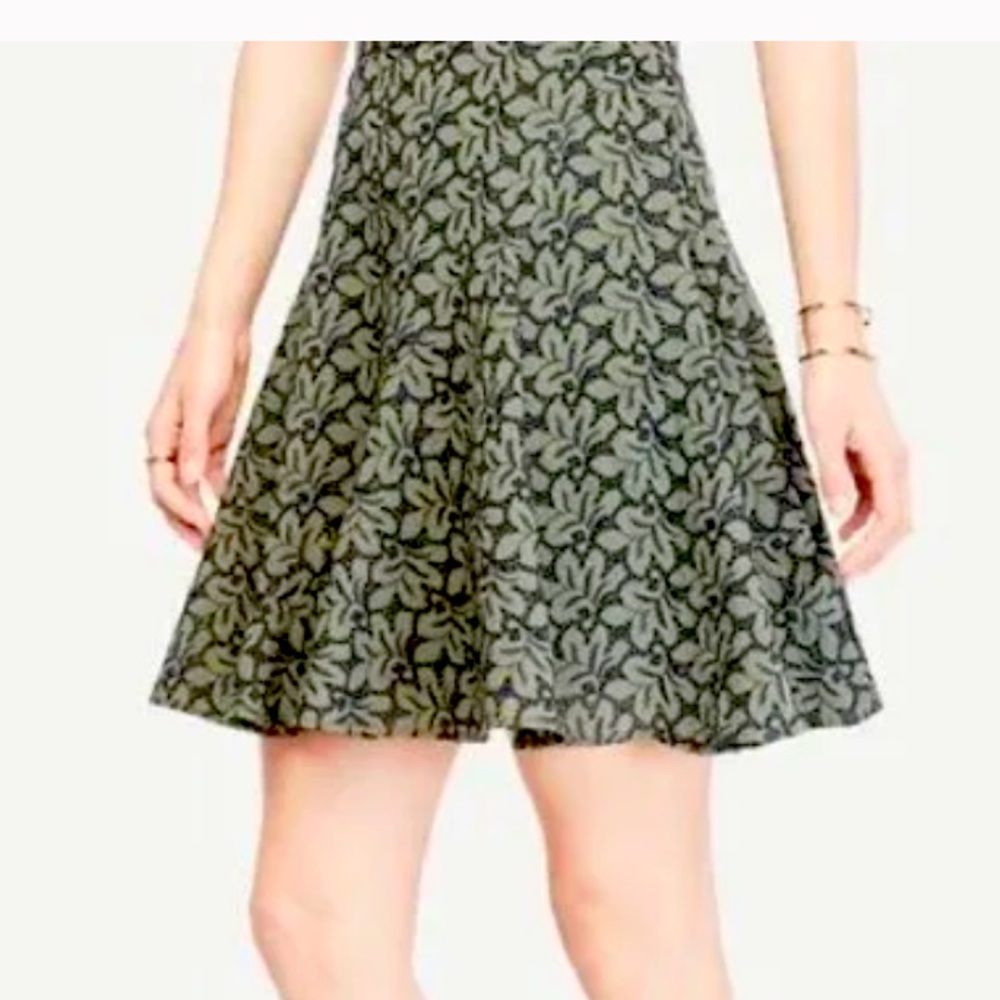 Ann Taylor Petite Olive Green A Line Lace Flower Effect Skirt